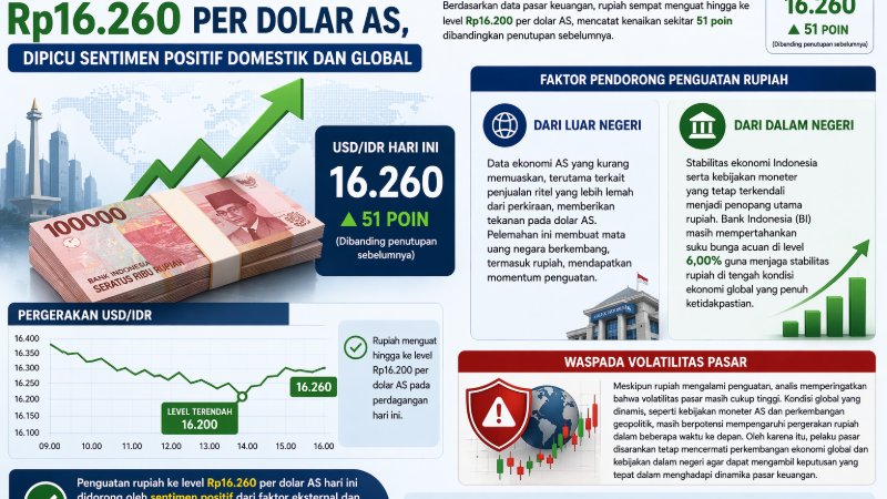 Rupiah Menguat ke Level Rp16.260 per Dolar AS, Dipicu Sentimen Positif Domestik dan Global